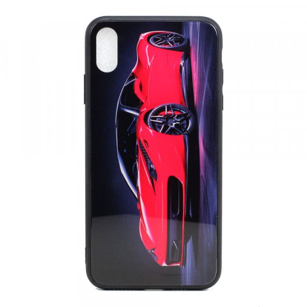 Wholesale iPhone Xr 6.1in Design Tempered Glass Hybrid Case (Red Race Car)